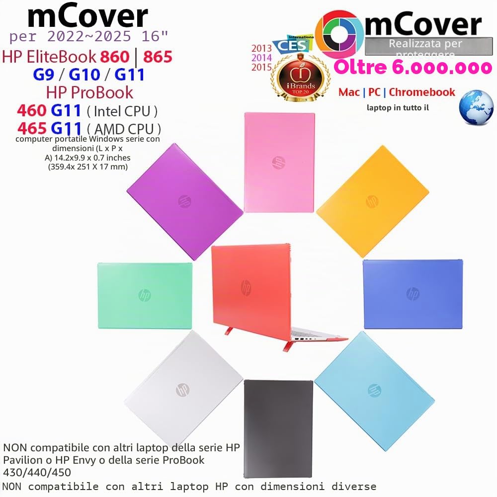 mCover Custodia compatibile solo per HP ProBook 460 | 465 G11 e EliteBook 860 | 865 G9 G10 G11 da 16" 2022~2025 (Non per altri modelli HP) - Nero