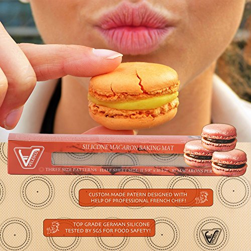 Velesco BM402 Silicone Macaron Baking Mat - Set Of 2 Half Sheet (Thick & Large 11 5/8 Inch X 16 1/2") - Non Stick Silicon Liner For Bake Pans & Rolling thumb #1