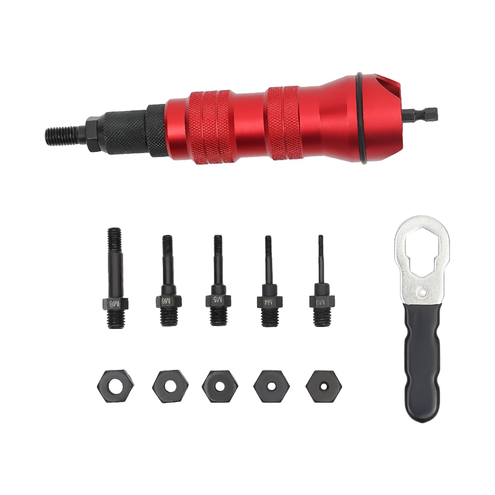 Dunleymin Red Rivnut Tool Kit Rivet Gun Drill Attachment Professional Electric Rivet Nut Gun Drill Adapter Kit Rivet Gun Drill Adapter Kit Riveting Tool