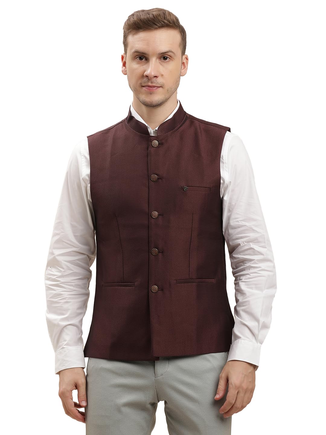 turtle Men 100% Cotton Dobby Print Purple Nehru Jacket-picture-47