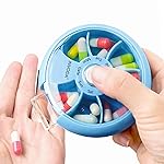 INVODA Weekly Pill Organizer 7 Compartment Rotating Pill Box for Daily Medication & Vitamins - Portable Travel Pill Case Fish Oil Supplements Vitamins Organizer (Sky Blue)