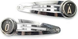 Pinzas para el pelo con llave de máquina de escribir con botón negro, joyería de moda hecha a mano | Horquillas para el pelo, 60mm, Llave de máquina de escribir antigua, No conocido