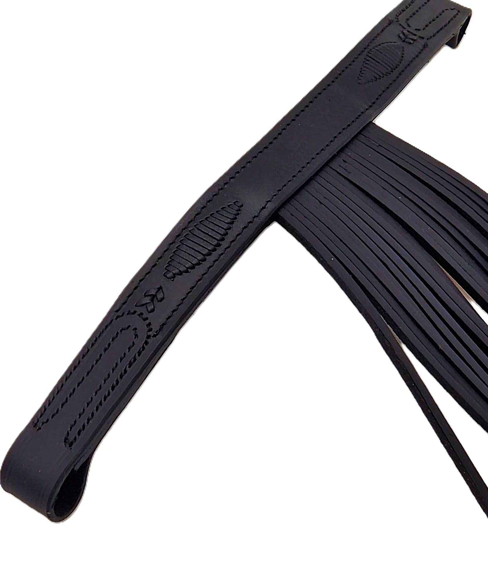 Tysons Breeches Stirnband Paolo spanisch Stirnriemen Schwarz Fransen Frotalera Pony VB WB Leder Fransenstirnband gerade Leder Lederstirnband (Vollblut 39 cm)