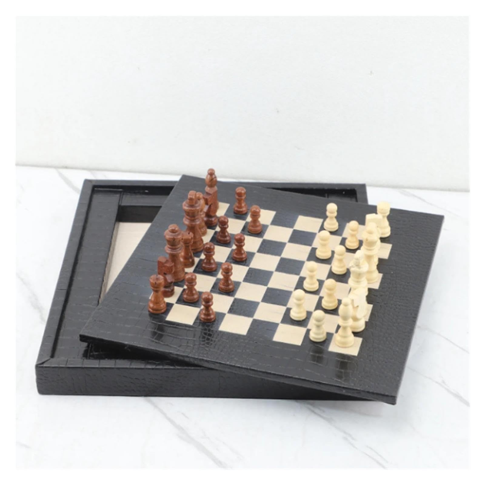 Set di scacchi in finta pelle Texture coccodrillo pieghevole | Regalo di gioco da tavolo di strategia classico portatile for adulti e amanti degli scacchi