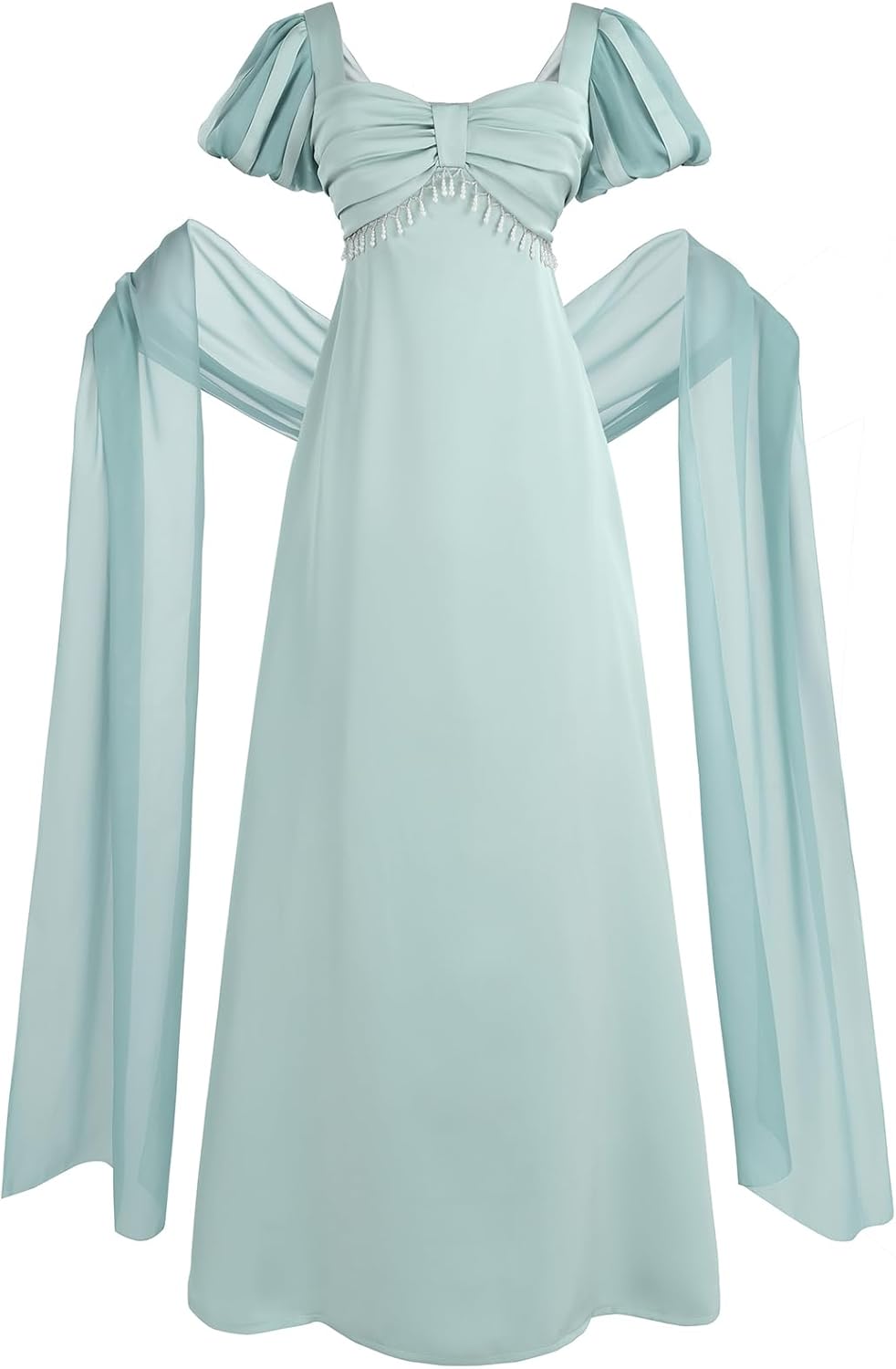 FCCAM Regency Dresses for Women Empire Waist 1800s Victorian Dress Ball Gown with Shawl