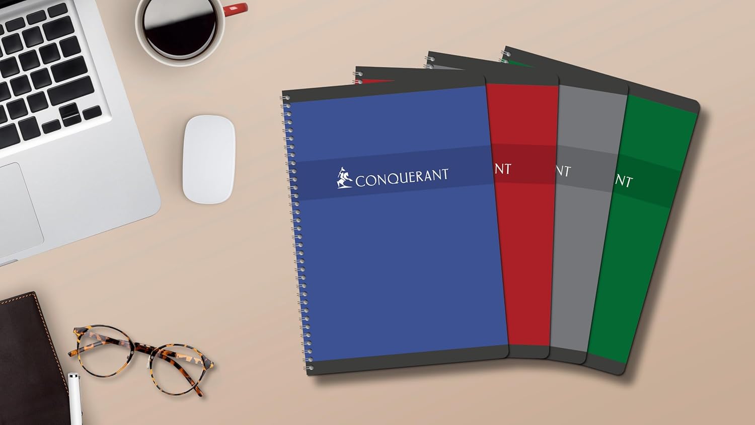 CONQUERANT Pack of 3 A4 Notebooks 100 Pages 70 g Q5 x 5 Full Binding Card Cover Assorted Colours