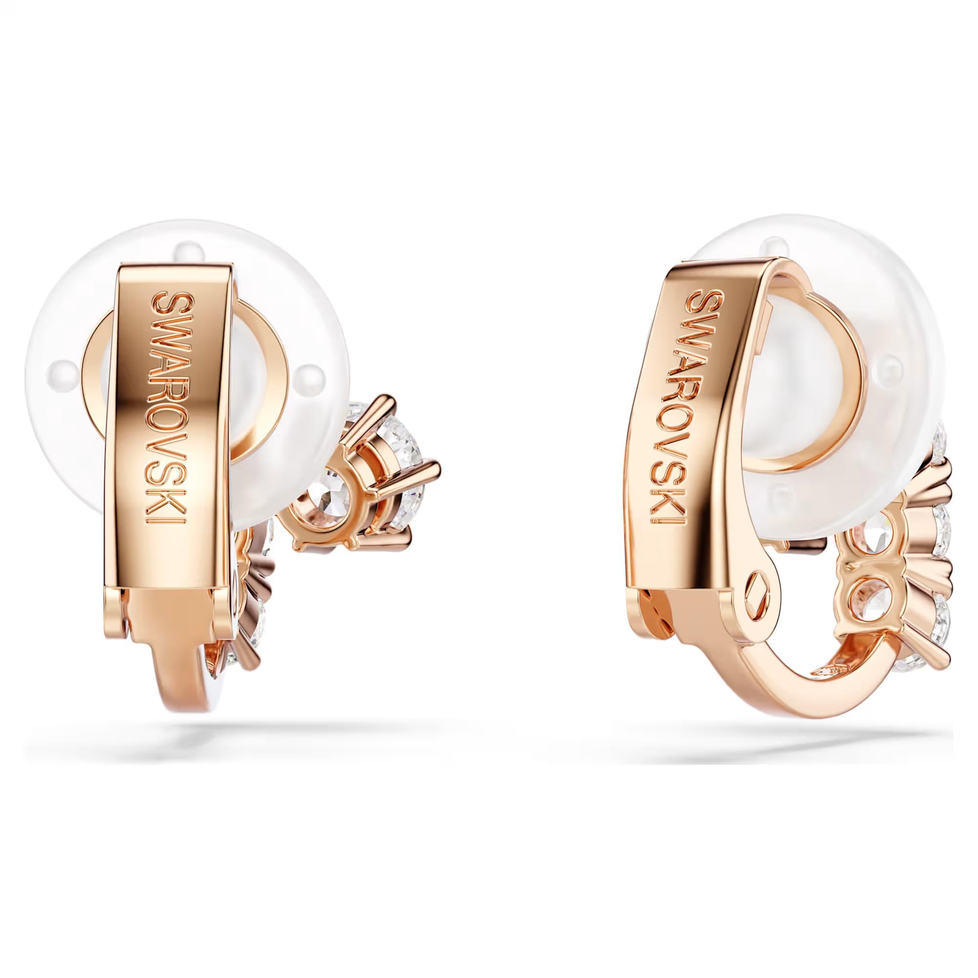 Swarovski Ohrclips Matrix, Rundschliff, weiß, 18 kt Roségold-Finish
