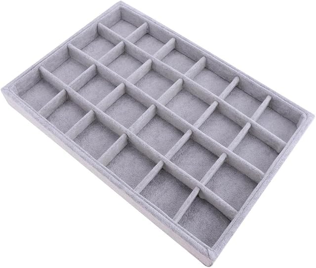 MagiDeal Velvet Stackable 24 Grid Jewelry Tray Showcase Display Organizer Ring Holder - Silver, 24 Grid