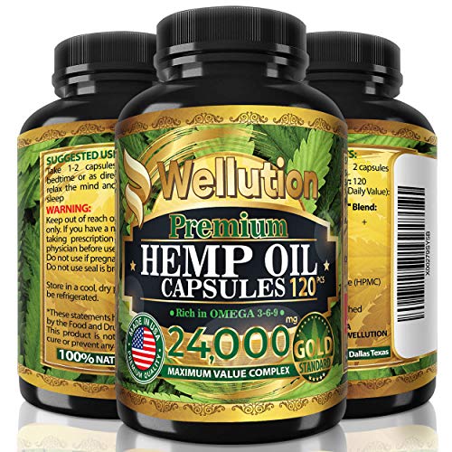 Hemp Oil Capsules 24,000 MG - Ashawagandha and Melatonin Supplement - Anxiety, Stress