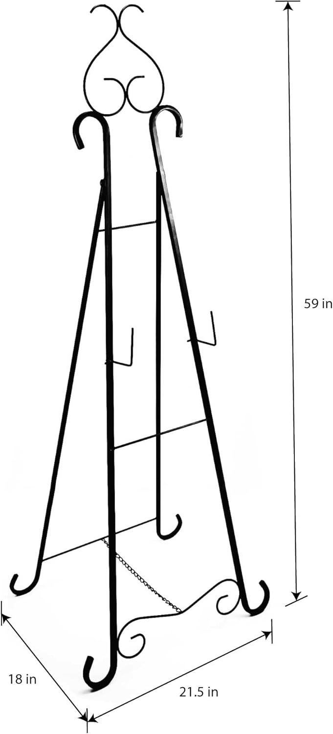Metal Easel Display Stand - Decorative Black Picture Easel Stand for Wedding Sign, Painting, Poster, Cemetery - Tall Fancy Floor Art Easel Canvas Stand, Portable Heavy Duty Poster Stand Display Easel