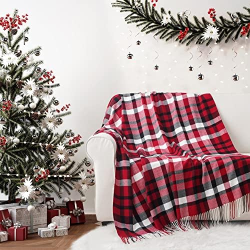 BATTILO HOME Red Buffalo Plaid Throw Blanket for Couch Bed Sofa, Super Soft Faux Cashmere Blankets with Tassels(50″x60″, Red)