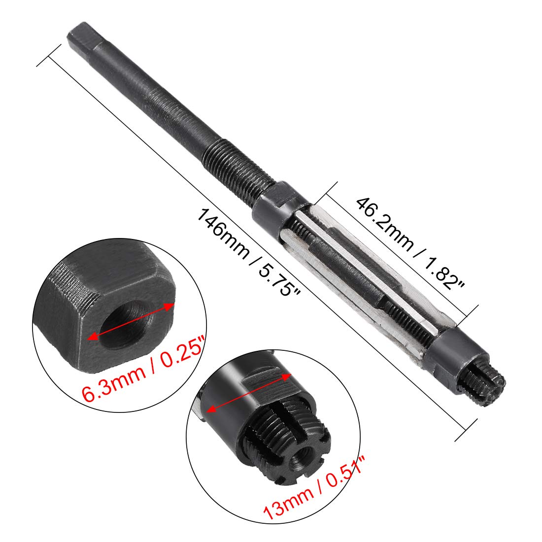 uxcell Adjustable Hand Reamer 12.75-13.75mm High Speed Steel H8 6 Straight Flutes Milling Cutter Tool Metric Reaming Drill Bit for Metal