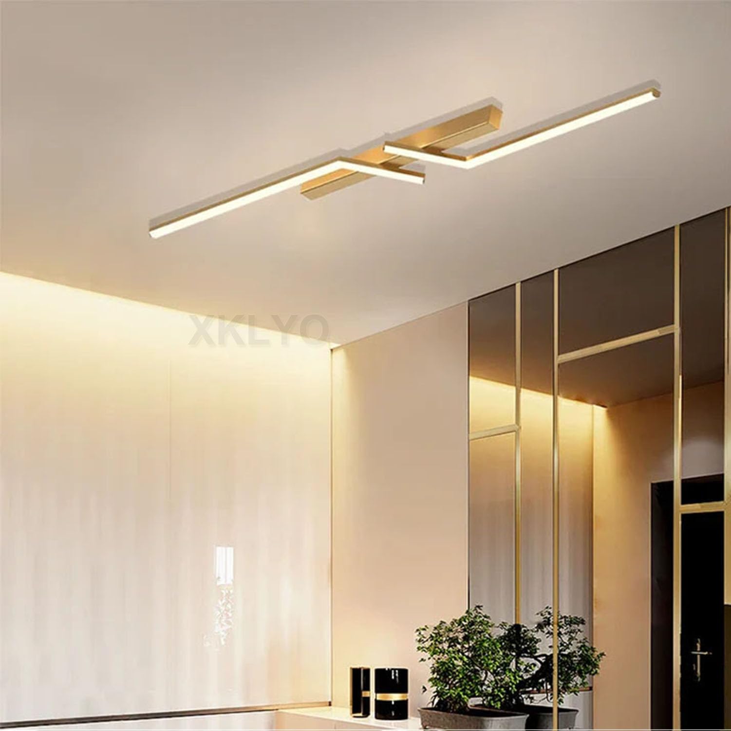 Plafoniera LED da Soffitto Dimmerabile con Telecomando, Luce Regolabile 2700K-6500K, Design Lineare Moderno per Camera da Letto, Salotto, Cucina, Bagno, Corridoio (Oro, 80cm)