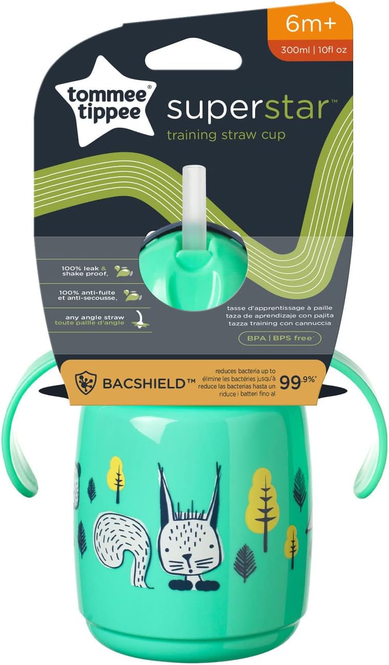 Superstar Weighted Straw Cup for Toddlers with INTELLIVALVE 100% Leak and Shake-Proof Technology and Hygienic BACSHIELD Antibacterial Technology, 6m+, 300ml, Pack of 1, Green