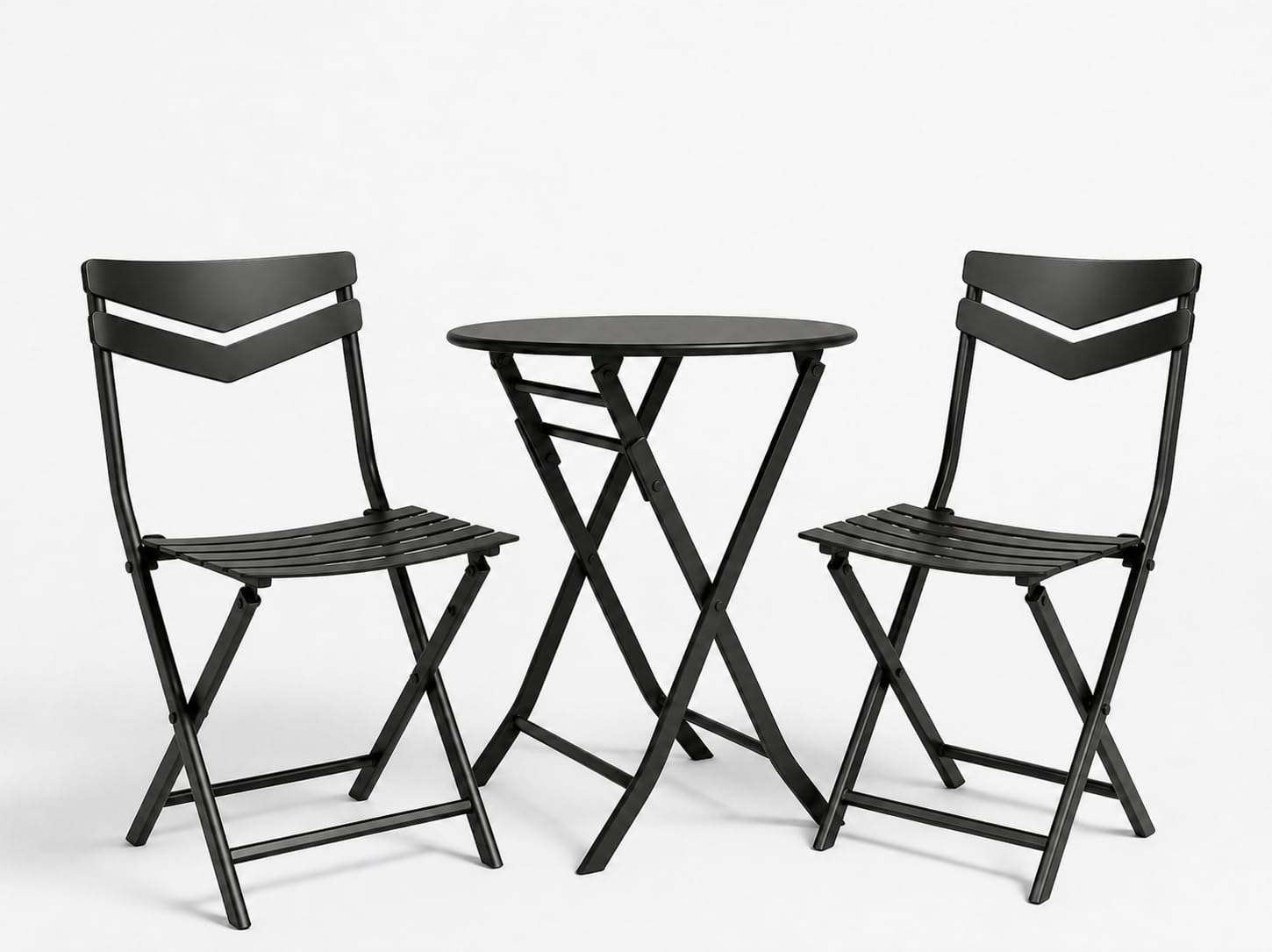 Aptliton 3Pcs Bistro Set, 1 Table & 2 Chairs, Black-Arrow Shape Backrest