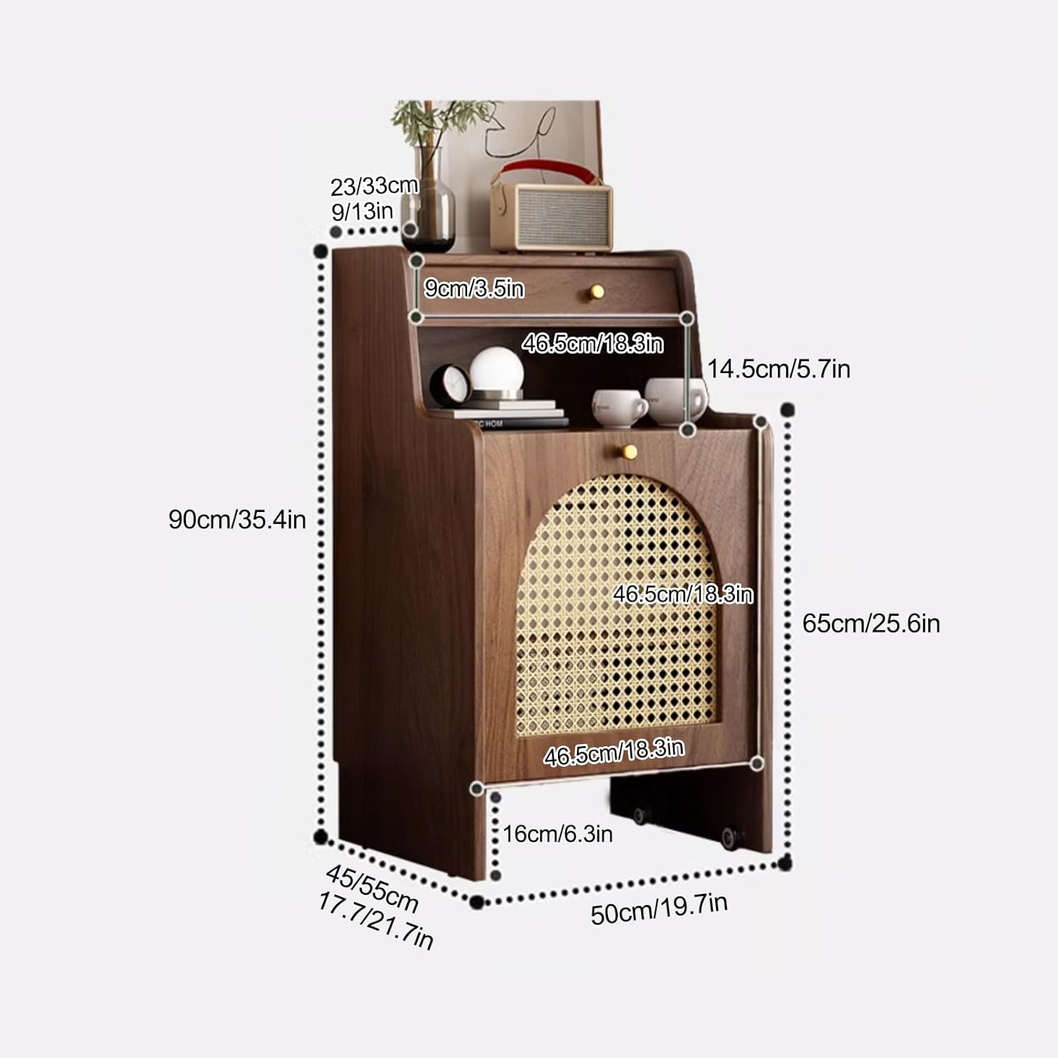 HARELA Robot Vacuum Stand Cabinet, Sweeping Robot Storage Rack with Doors and Drawer, Multi Tier End Table for Living Room Dining Room Kitchen Home Office(Black,19.7x17.7x35.4in)