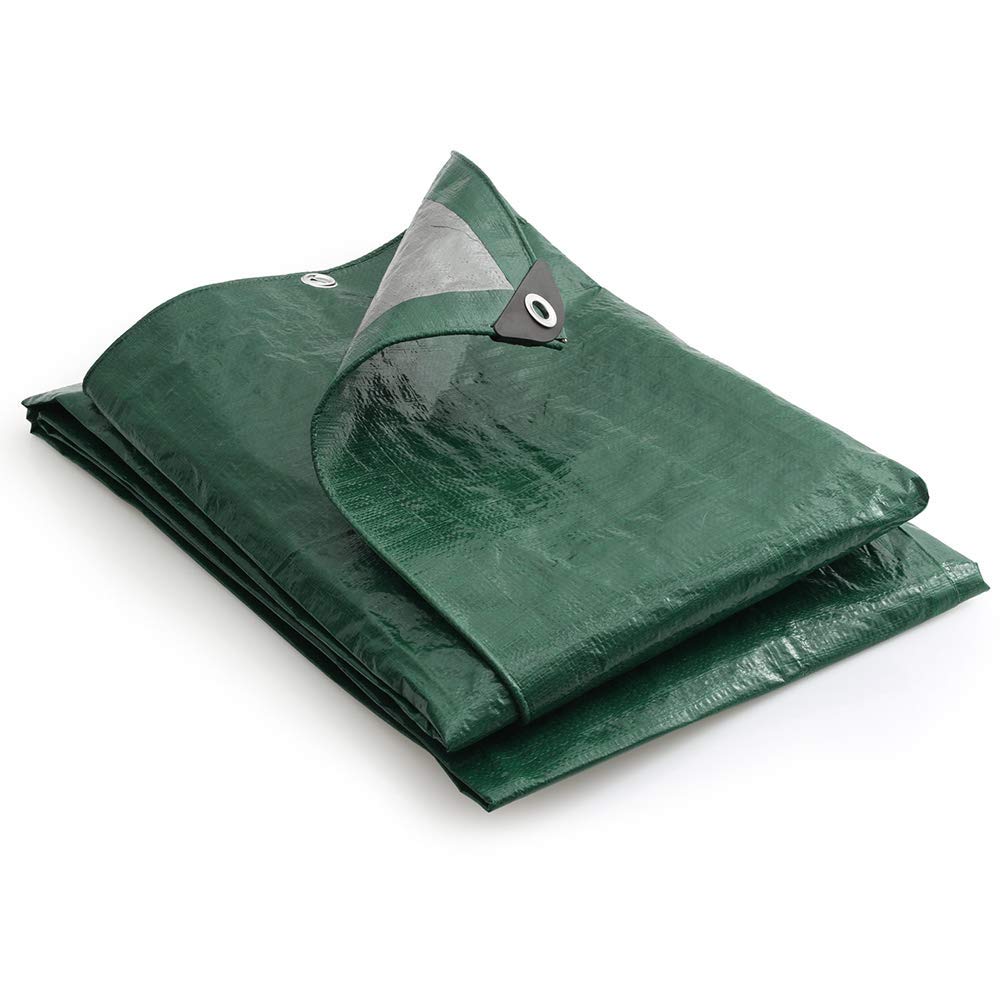 GroundMaster 140gsm Green/Silver Tarpaulin - Strong Waterproof Heavy Duty Groundsheet Cover (6m x 10m)