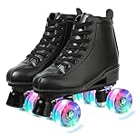 XUDREZ Classic Roller Skates High-Top Double-Row Leather Roller Skates for Women and Men (Black Flash Wheel,6)