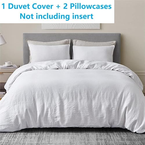 Miniatura 2 de SDIII Juego de funda de edredón blanca de 3 piezas, tamaño matrimonial, funda de edredón con lazos en las esquinas y cierre de cremallera,