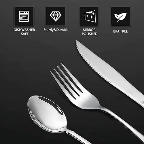 Miniatura 4 de SANTUO - Juego de cubiertos para 4 personas 20 unidades acero inoxidable pulido de espejo para comer y cenar incluye cuchara tenedor y cuchillo para