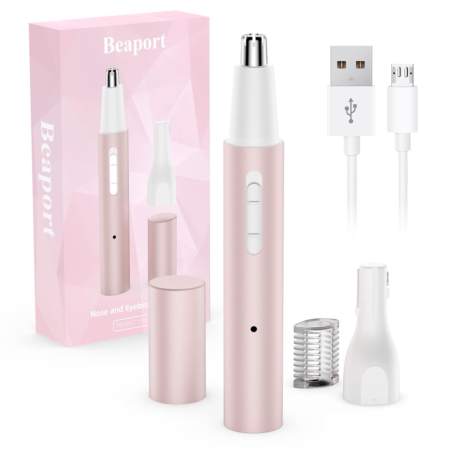 Nose Hair Trimmer and Eyebrow Trimmer for Women, Rechargeable Professional Painless Eyebrow Razor for Ear Beard Hairline, 2 in 1 Metal Trimming Tool with Dual-Edge Blades Pen-Shaped, Pink