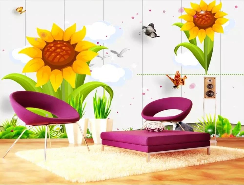 Papier peint mural 3d fleurs de dessins animés ILIYA en tissu non tissé