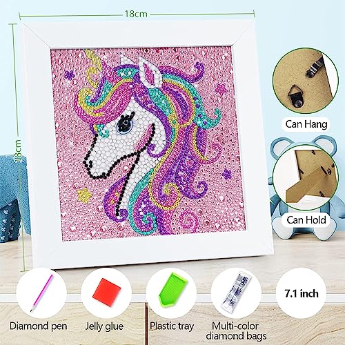 Image of PATPAT DIY 5D Diamond Art Kit for Kids - Unicorn Diamond Painting with Frame & Tool - Desk Decoration for Kids 5-12 Years Old