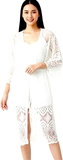 Women's Lace Kimono Cardigan, White, Sheer Cover Up, Long Sleeve, Beach Swimsuit Cover Price In India