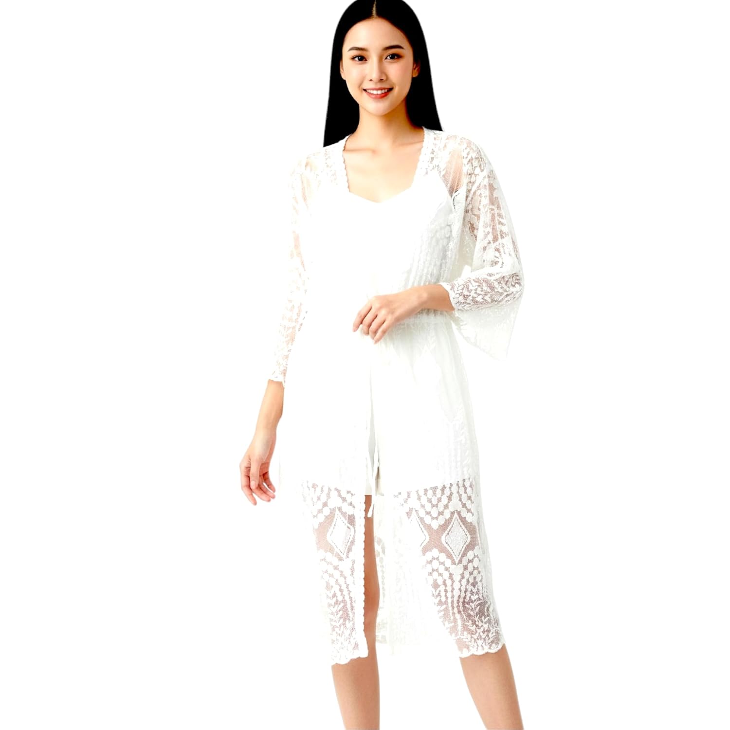 Women's Lace Kimono Cardigan, White, Sheer Cover Up, Long Sleeve, Beach Swimsuit Cover - Review, Price and Buying Guide