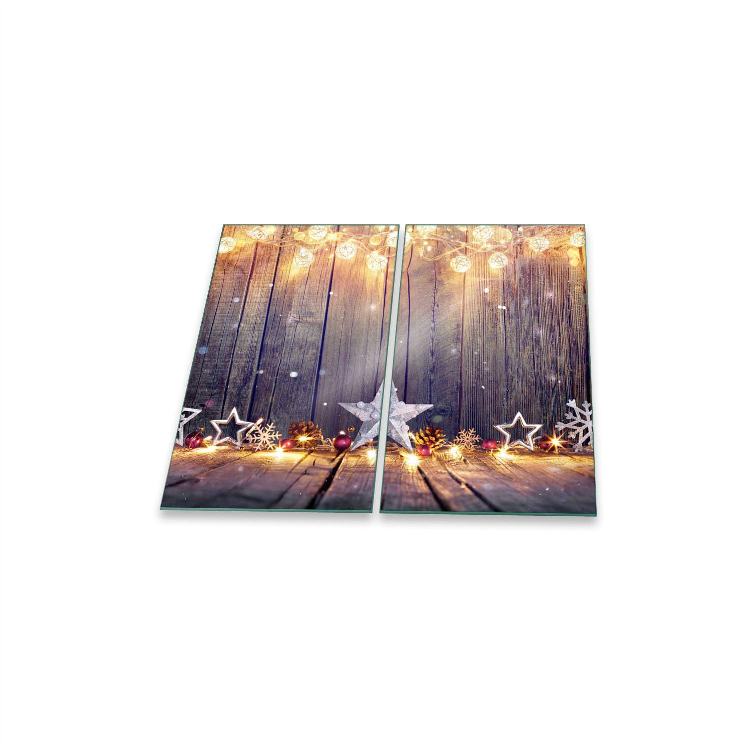 Herdabdeckplatte Abdeckung Ceranfeld Abdeckplatte Schneidebrett 2-Teilig 60x52 Winterbeleuchtung Gold Spritzschutz Glasplatte Ceranfeldabdeckung Herdschutz Sicherheitsglas Glasschneidebrett 2x30x52