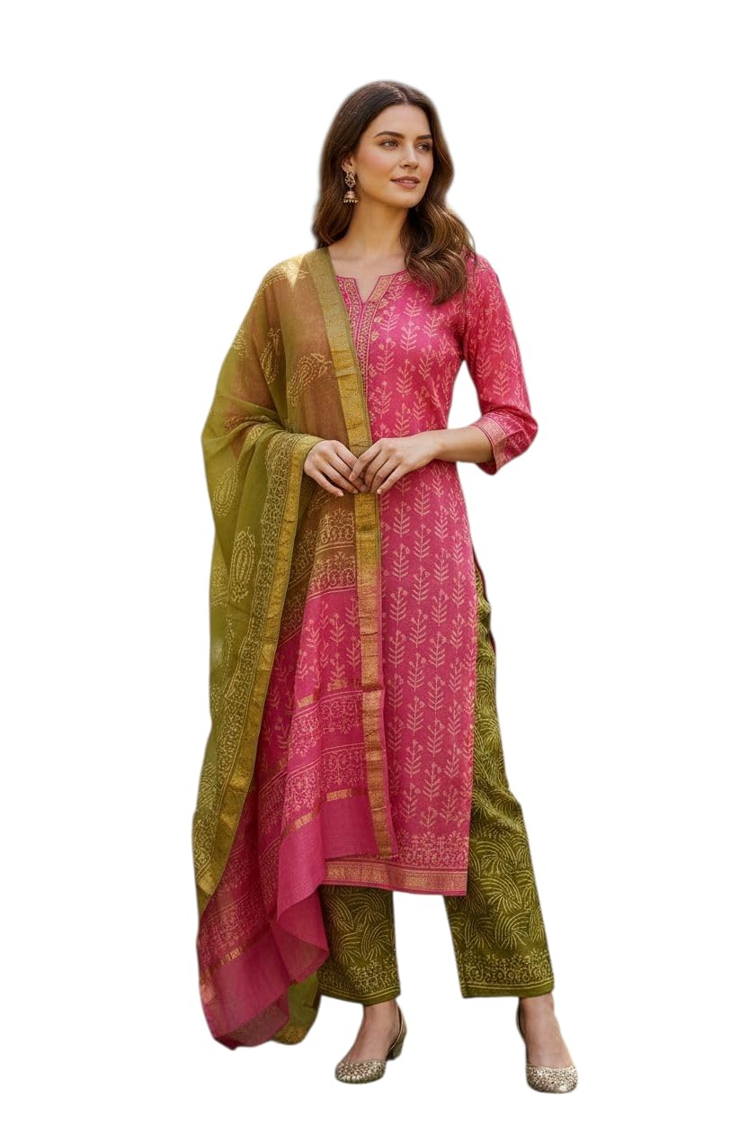 eddika a Maheshwari silk hand block printed suit set (Fuchsia pink and green) Emstadss015-picture-29