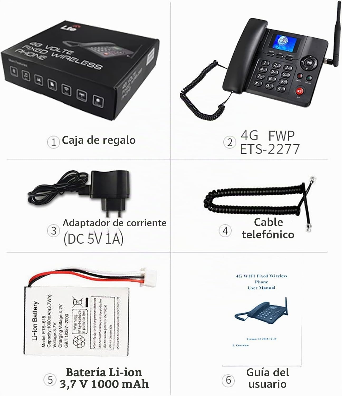 Teléfono De Escritorio Inalámbrico Full Netcom 4G Pantalla A Color, Dual Sim Wifi Bluetooth Con Radio FM, Negro, Funciones SMS Y Ma