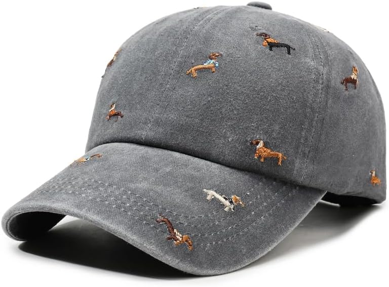 Dachshund Embroidered Baseball, Cap Adjustable Washed Cotton Hat for Dog Lovers, Unisex Sun Hat