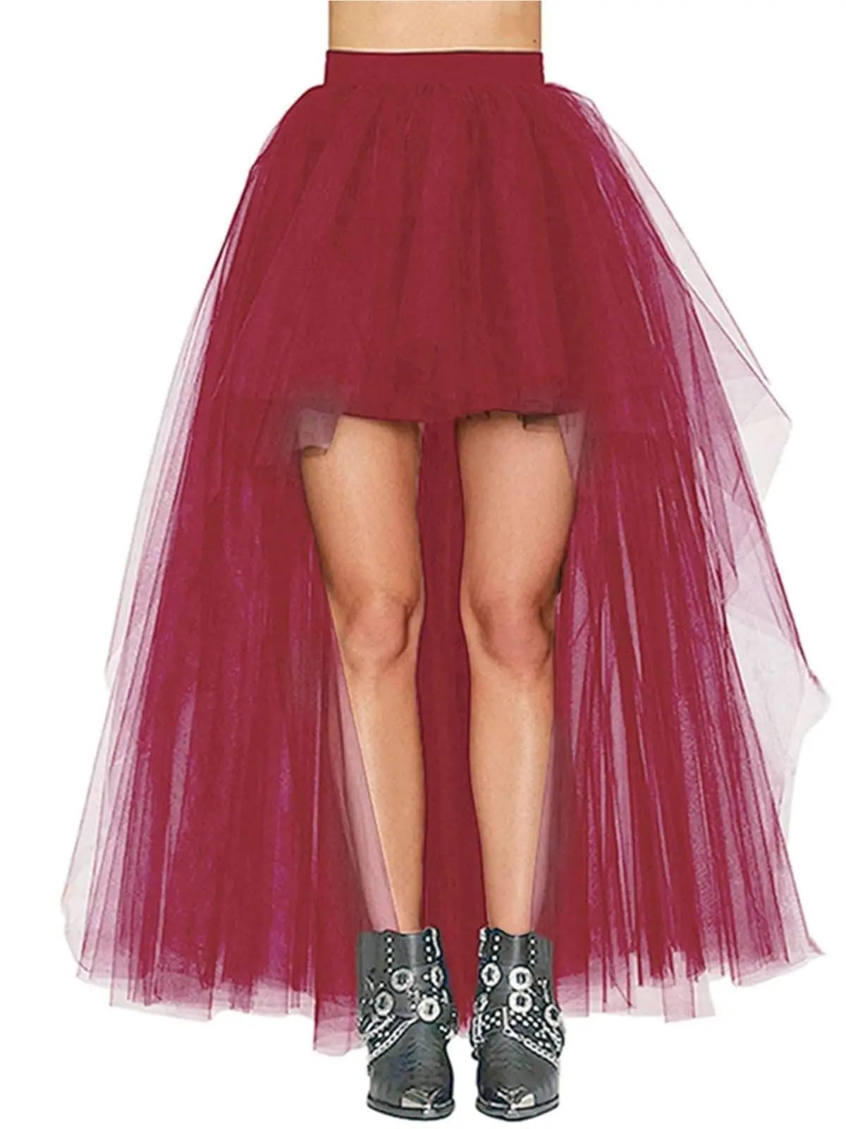 Lxlaeoang Women's Dark Red Petticoat Underskirt Tutu Party Prom Skirt Tulle Puffy Bustle Skirts Long(Dark Red)