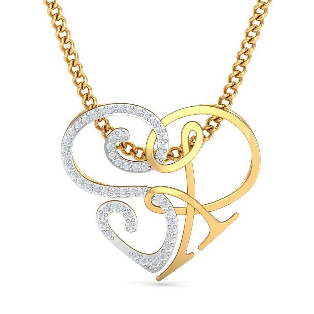 18KT Yellow Gold SR Initials Heart Pendant for Women-image-25