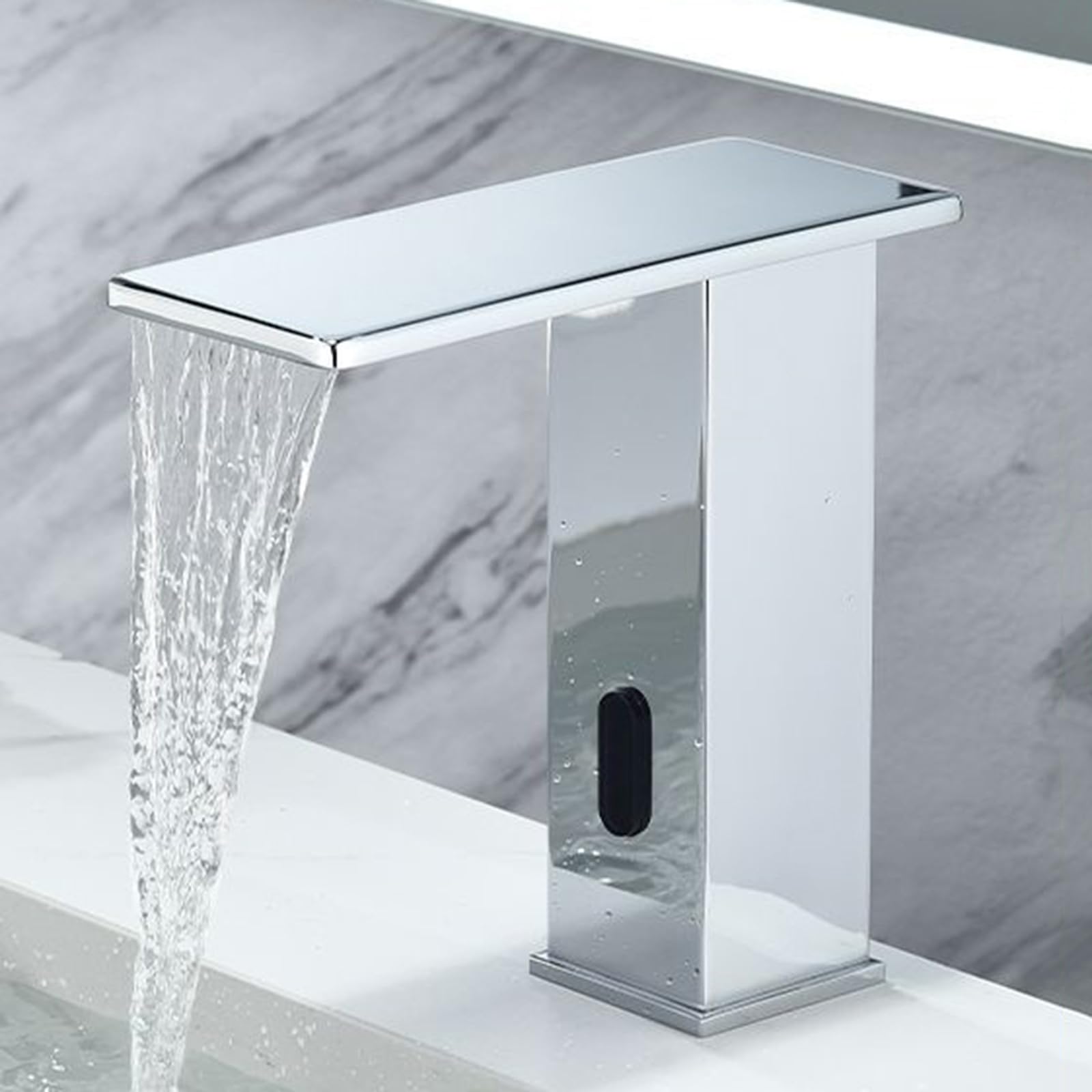 ZYCHSJXA Touchless Tap Basin Taps Mixer Waterfall Bathroom Sink Automatic Infrared Sensor Faucet,Chrome,Low