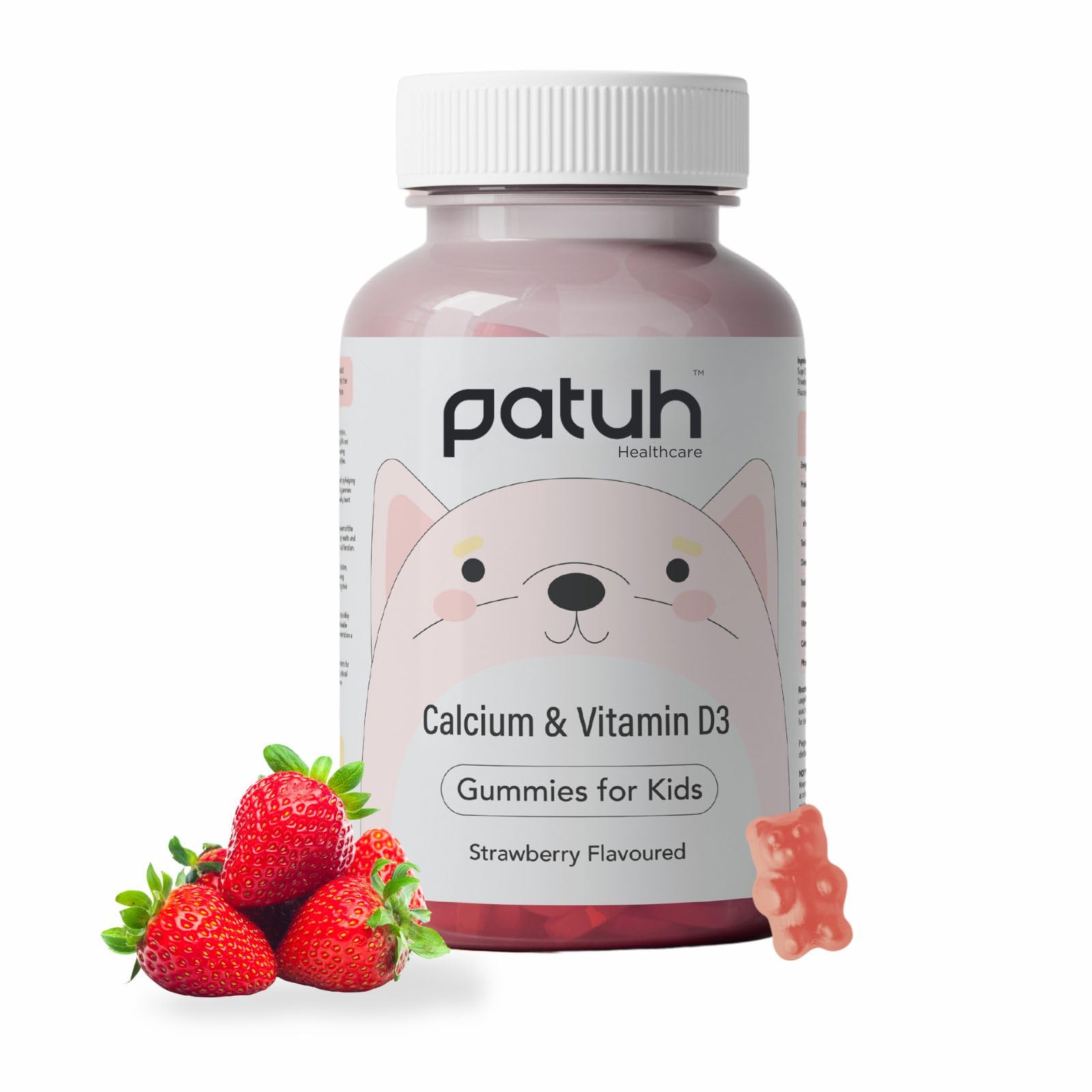 Calcium and Vitamin D3 Gummies for kids (4 years+) | 30 Day Pack | Calcium and D3 Gummies for Kids | 100% Vegetarian, Natural Strawberry flavour