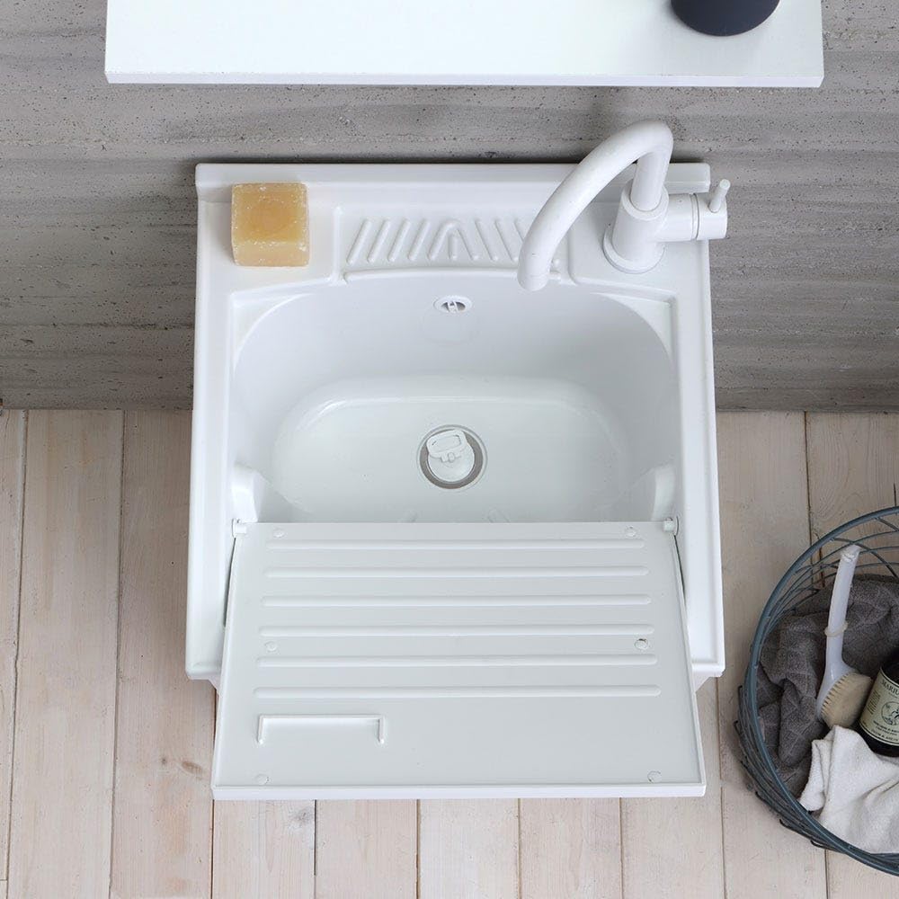 Kiamami Valentina - Mueble lavadero 50 cm blanco con tabla de lavado extraíble |Pratico