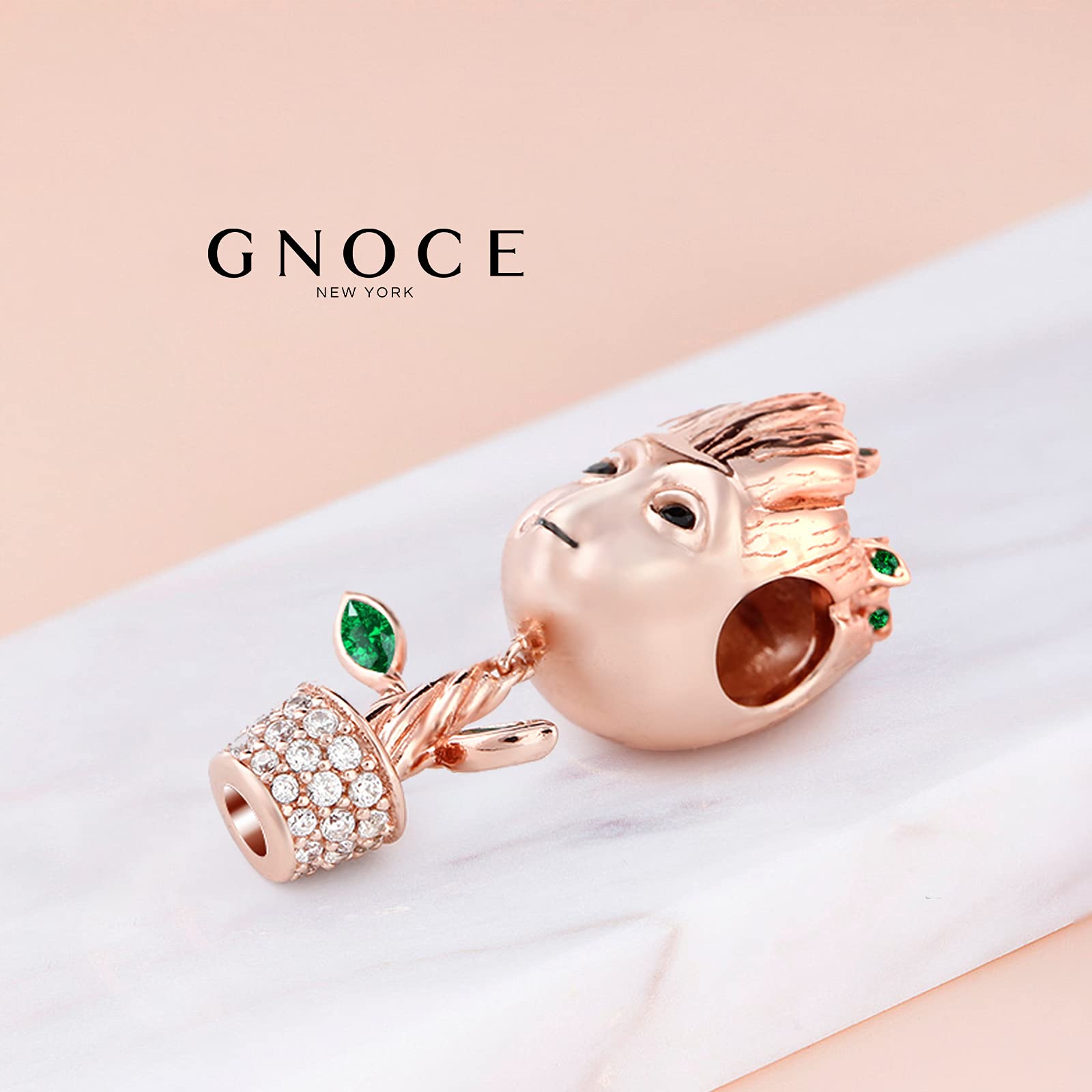 GNOCE Baum Mann Charm Anhänger 925 Sterling Silber 18k Rosegold plattiert Perlen Charms mit Zirkonia Schmuck für Armbänder Halsketten Geschenke für Damen Herren