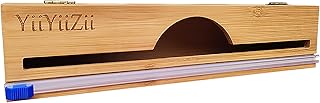 Foil and Plastic Wrap Organizer, YiiYiiZii Plastic Wrap Dispenser with Cutter Bamboo Cling Wrap Dispenser for Aluminum Foil Parchment Paper Compatible with 12'' Rolls