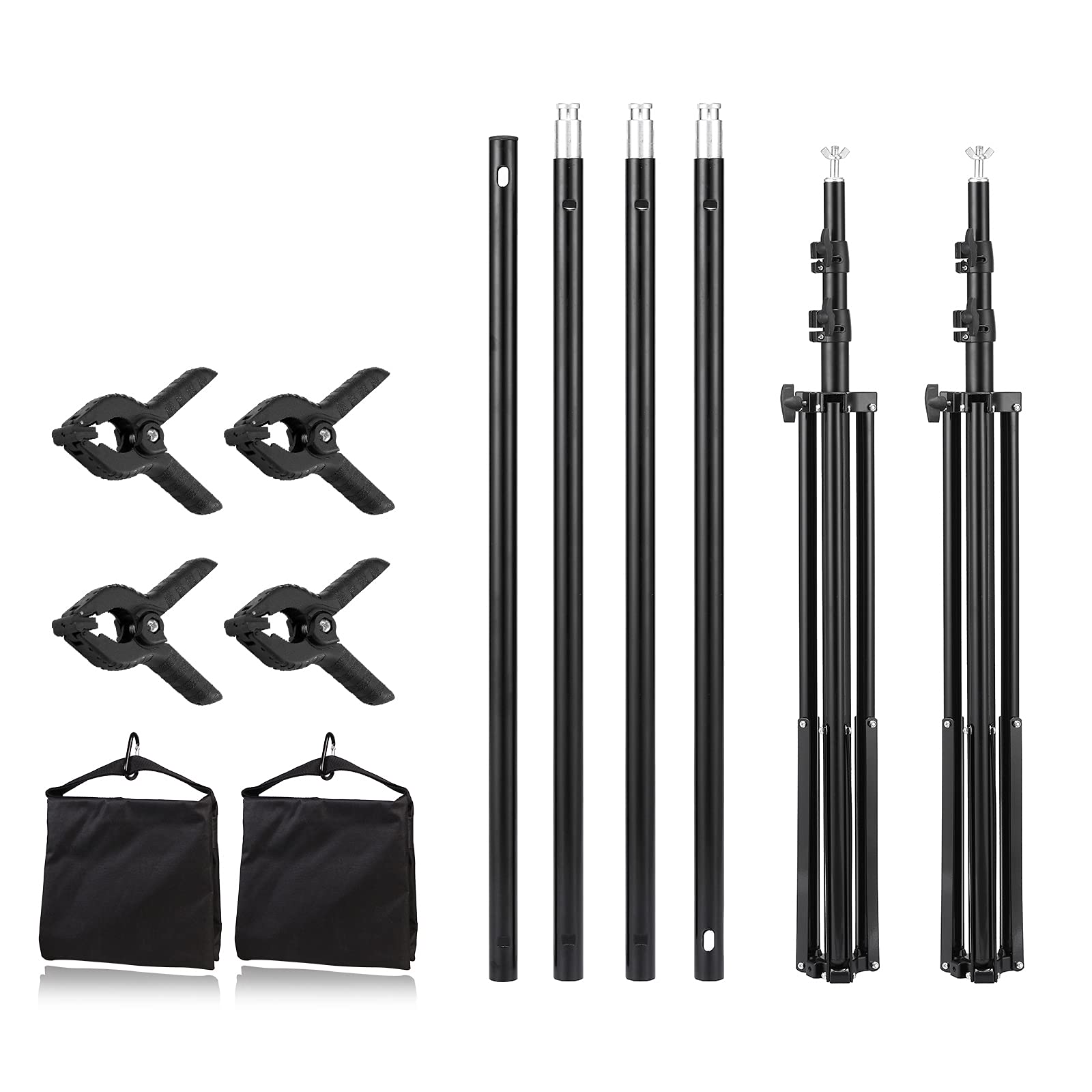 Selens Kit di supporto per fondale da 2 x 3 m, regolabile in altezza, retrattile, con morsetti a molla, sacchi di sabbia e borsa per il trasporto, portatile, per fotografia, ritratti, foto, video