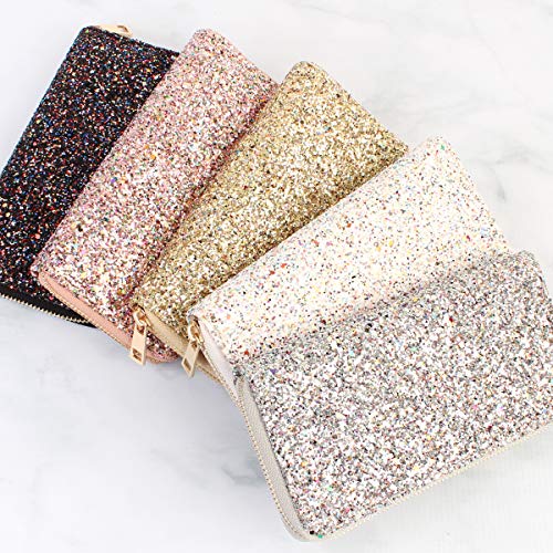 RIAH FASHION Rainbow Glitter Zip Around Wallet - Sparkly Confetti Single Zipper Clutch Purse with Card Slots (Rainbow - White)4
