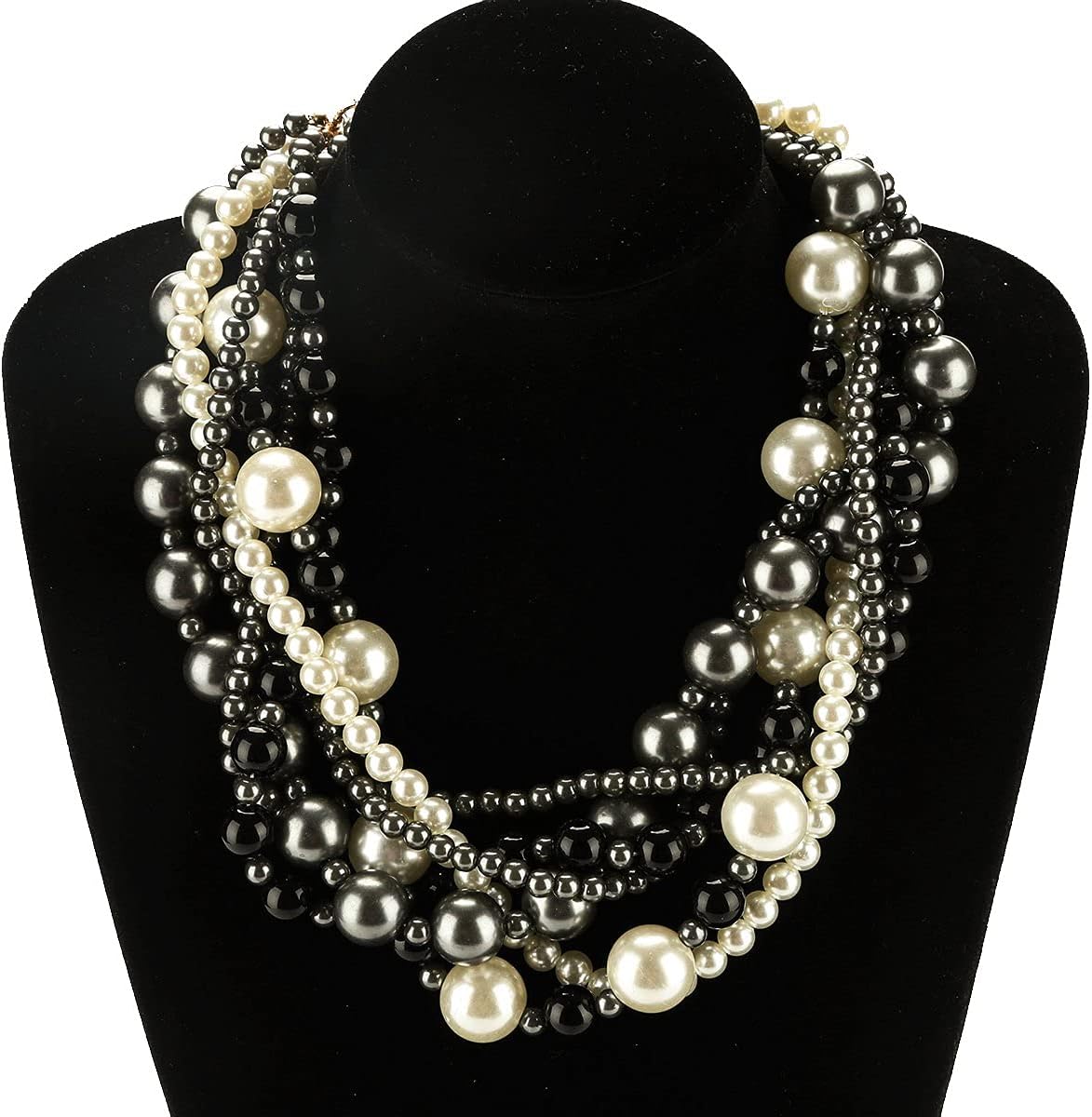 JNF Multi Strand Pearl Necklace for Women Bridal Wedding Pearl Statement Necklace Costume Pearls Necklaces for Ladies Party - Image 3