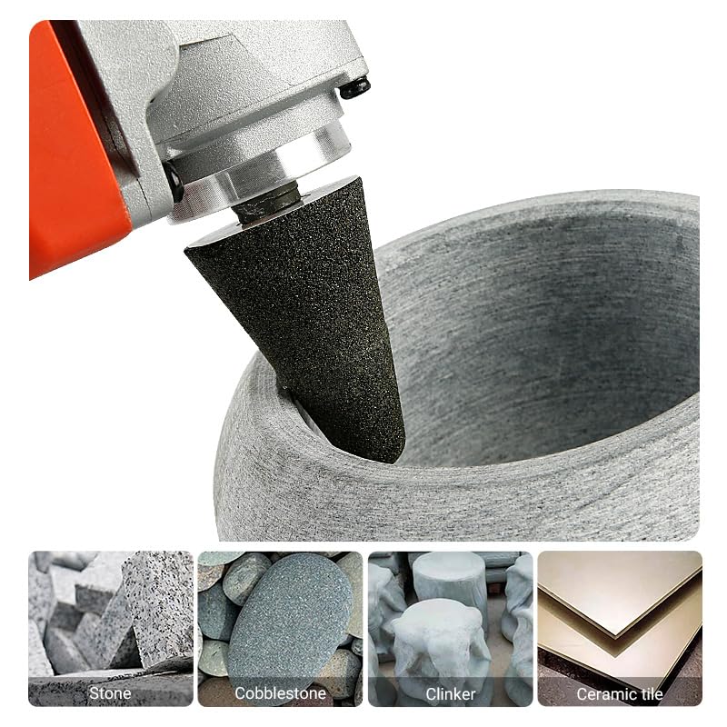 LOZLIN 3PCS Drum Sander Set 60# 100# 180# Cylindrical Diamond Grinding Wheel Polishing Head Abrasive Sanding Grit Angle Grinder Grinding Heads Matching Extensions (Conical)