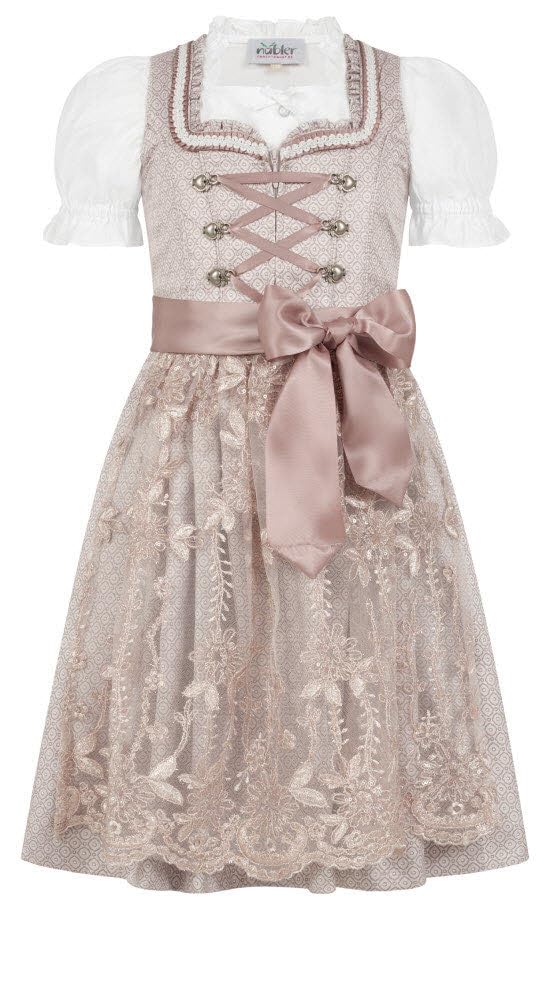 Nübler Dirndl Mädchen - 3 teiliges Set Dirndl Kleid mit Trachtenbluse und Schürze traditionell - Moderne bayrische Tracht, Stella Rosa