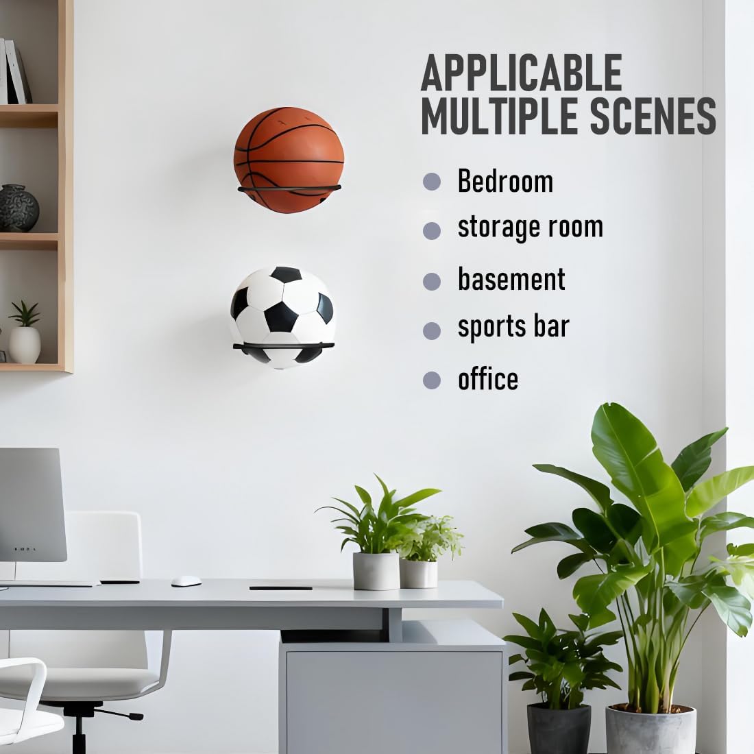 10Pack Ball Wall Storage Display Universal Ball Rack Metal Black Rack Holder Space Saver for Basketball Football Volleyball Soccer Storage Display