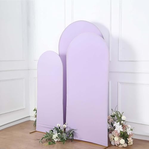 Miniatura 6 de Efavormart - Juego de 3 fundas de arco de boda de elastano lavanda mate para soportes de telón de fondo de Chiara con parte superior redonda, 5