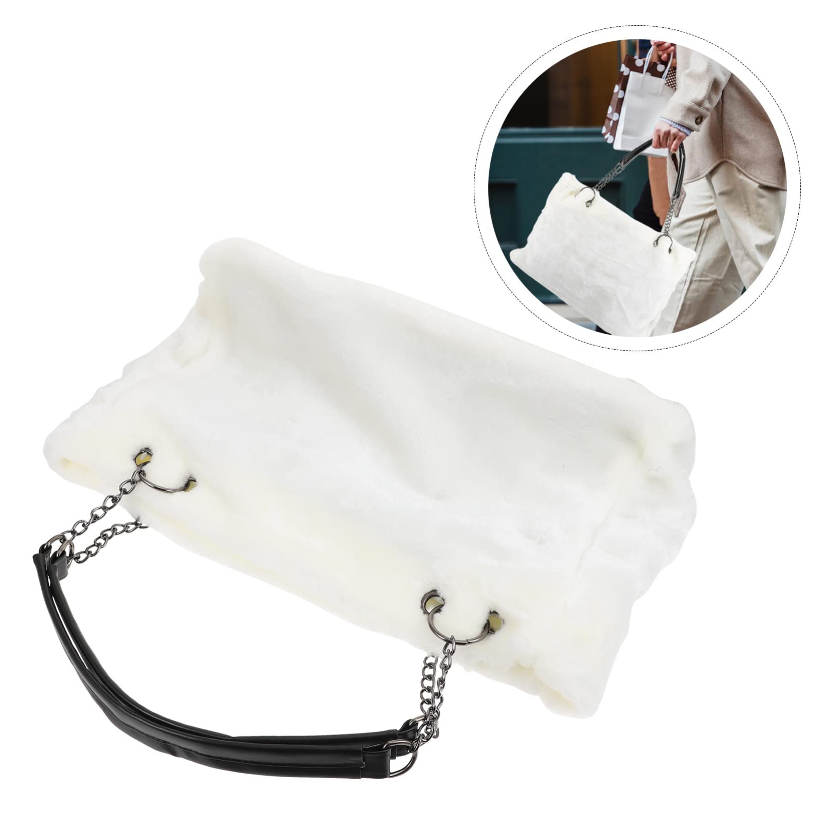SOIMISS Bolsa de Asas Elegante Bolsa de Asas de Peluche Bolso de Cadena Bolso Fuzzy de Gran Capacidad para Compras Ourdoor