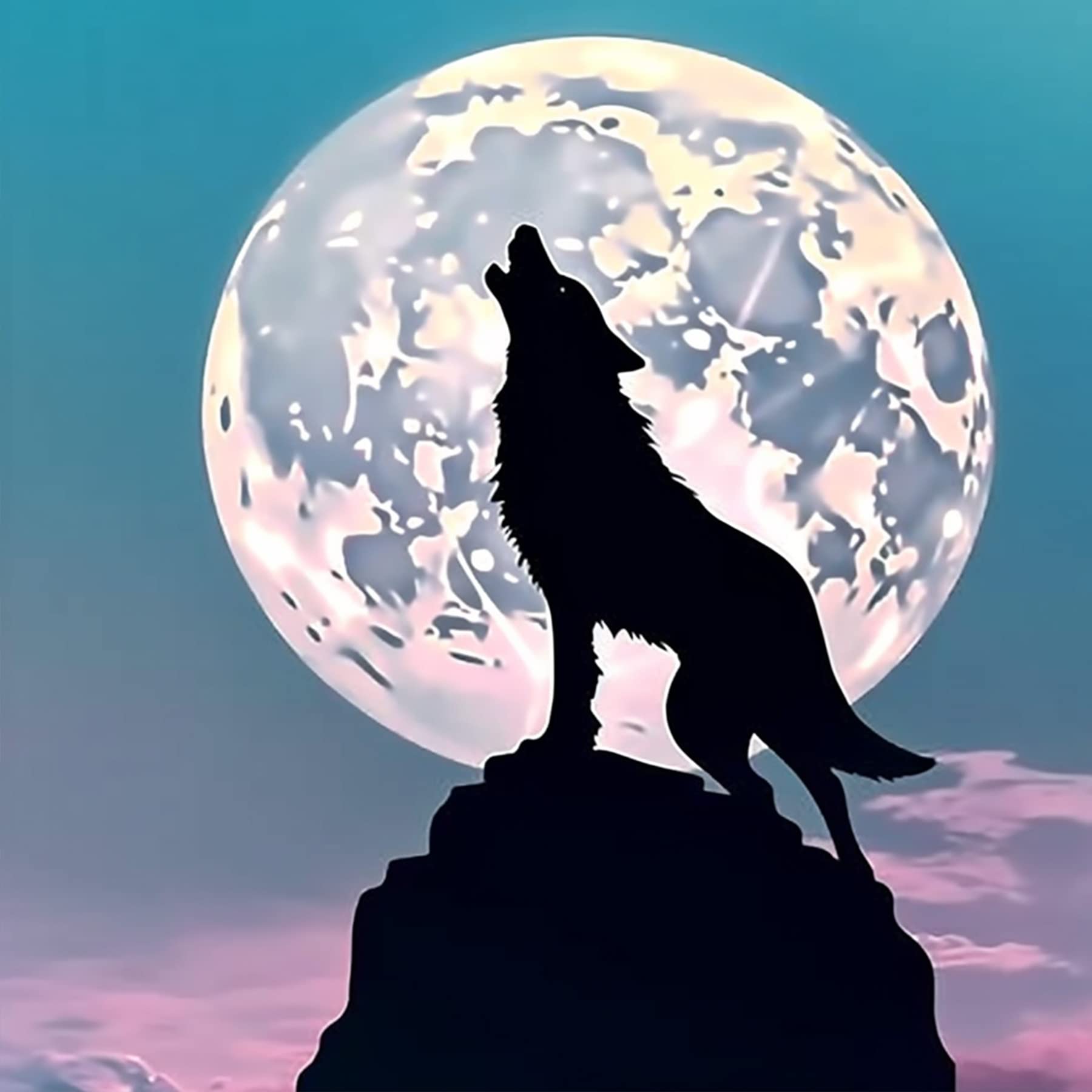 Ginfonr 5D DIY Diamond Painting Moon Wolf by Number Kits Full Drill for Adults, Paint with Diamonds Art Animal Starry Sky Cross Stitch Embroidery Rhinestone Craft for Home Wall Decor 14x14 Inch