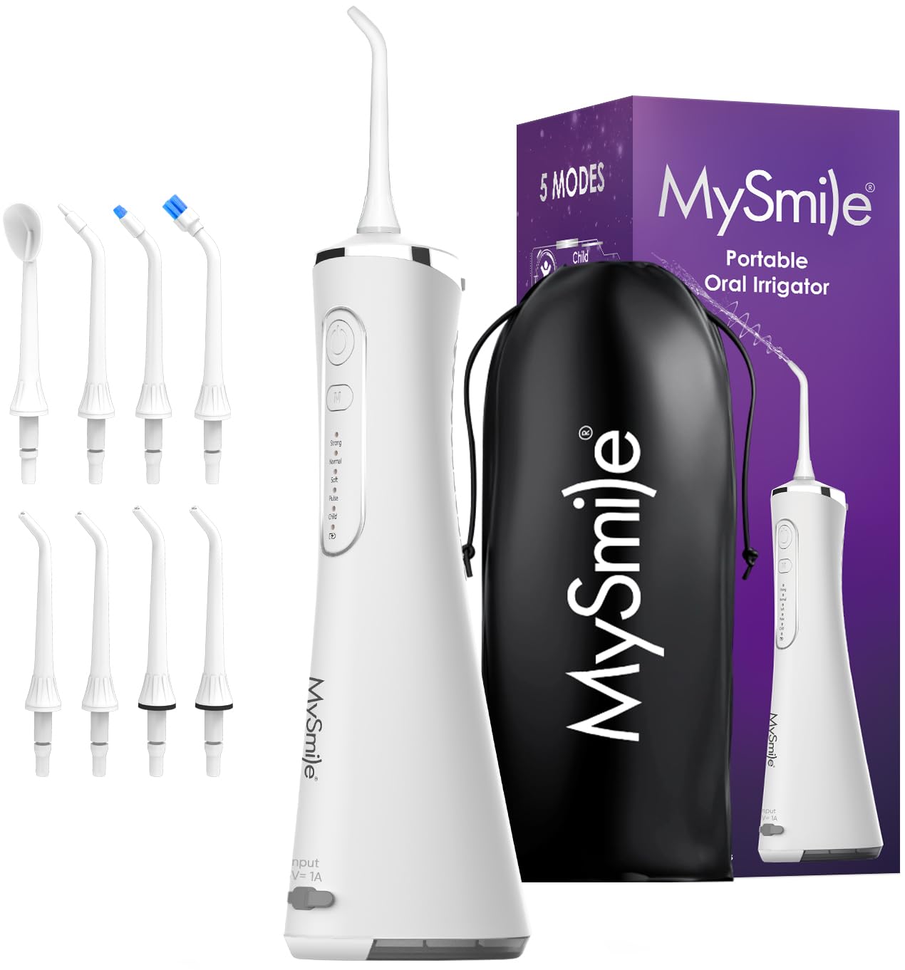 MySmile LP211 Cordless Water Flossers, Portable Rechargeable Oral Irrigator for Teeth Cleaning, 5 Cleaning Modes, IPX7 Waterproof, 8 Replacement Tips